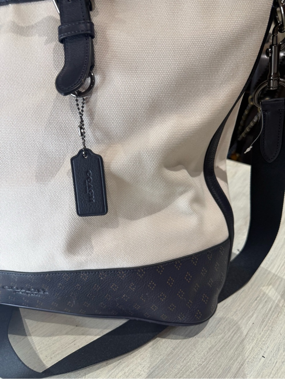 Coach Mercer Canvas Duffel/Tote in Chalk and Navy with Brown Accents- NWOT - Picture 2 of 14